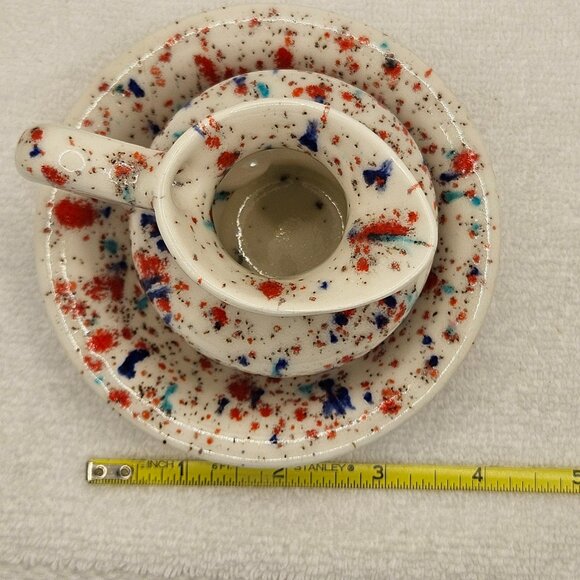 Pitcher Bowl Pottery Set Miniature Orange Blue Teal Glaze Signed F 1968 Vtg - Picture 3 of 8